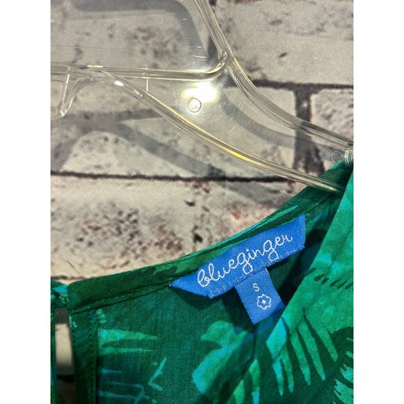 Blue Ginger Hawaiian dress blue green midi short sleeve women's Small - Picture 3 of 4